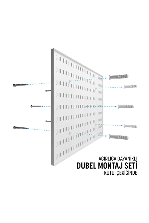 ÇOK AMAÇLI PANO ORGANİZATÖR PEGBOARD SET 3 (52X36cm)MODÜLER SİSTEM DUVAR DÜZENLEYİCİ DÜBELLİ - 